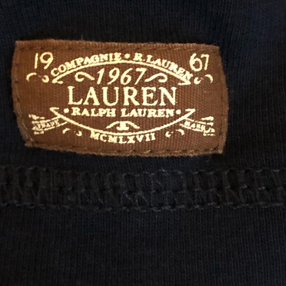 Lauren Ralph Lauren Large Long Sleeve Shirt Navy Blue Brown Faux Suede Accents - Picture 4 of 8